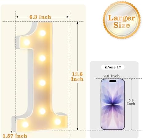 12.6 Inch Marquee Light Up Numbers 1 for Party Decorations - Image 2