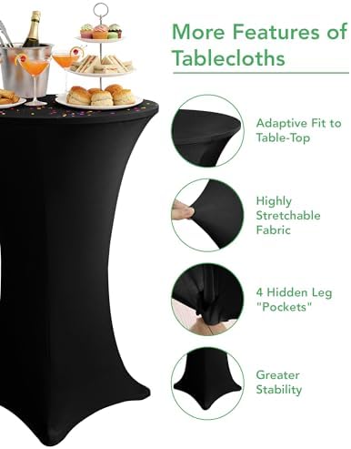 KeyWave Spandex Cocktail Table Covers, 32x43 Inch, Black, 8 Pack - Image 4