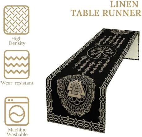Vintage Viking Pattern Table Runner, Viking Ancient Runic Helmet of Awe Seasonal Dinner Runner for Farmhouse Party Holiday Home Kitchen Dining Table Decor 13"x120" - Image 4