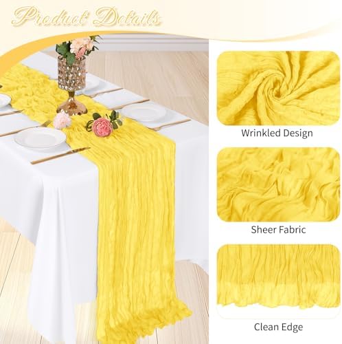 3 Pack Lemon Yellow Cheesecloth Table Runner, 17 x 108 inch, Semi Sheer Boho Cheese Cloth Fabric Table Runner Bulk for Wedding, Birthday, Party, Holiday, Home Decor (Lemon Yellow) - Image 4