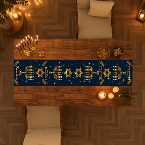 Hanukkah Decorations - Navy Blue Gold Hanukkah Table Runner - Image 7