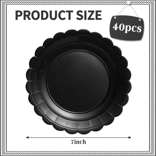 40 Pcs Black Scalloped Paper Plates 7Inch - Image 2