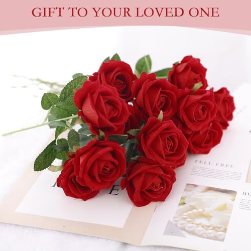 Hananona 50 Pcs Artificial Roses, Realistic Silk Red Flowers Bulk - Image 6
