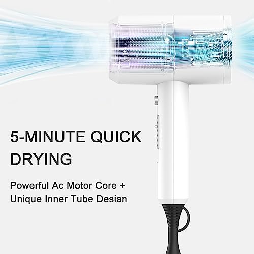 slopehill Professional Ionic Hair Dryer, Powerful 1800W Fast Drying Low Noise Blow Dryer with 2 Concentrator Nozzle 1 Diffuser Attachments for Home Salon Travel (White) - Image 2