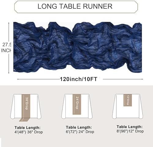 Snowkingdom 10 Ft Navy Blue Cheesecloth Table Runner, 120 inch Long Cheese Cloth Boho Gauze Runner for Christmas Wedding Bridal Baby Shower Birthday Holiday Party Sheer Table Decorations - Image 6