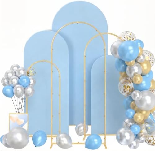 Set of 3 Wedding Arch Backdrop Stand,4+5+6 FT，Small Metal Arch Frame with 3 Blue Backdrop Covers,Easy Setup for Birthday Baby Shower Anniversary Dessert Table Decoration by mekpiwu