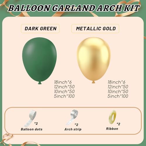 412Pcs Green and Gold Balloon Arch Kit, 18 12 10 5 Inch Different Size Latex Balloons Dark Green and Gold Party Balloons for Birthday Graduation Jungle Party Decorations - Image 3