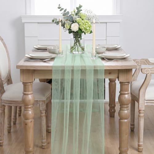 Artoid Mode 3Pcs Sage Green Gauze Table Runner 28x120Inch, Seasonal Sheer Kitchen Dining Holiday Wedding Birthday Baby Shower Table Decor for Home Party - Image 2