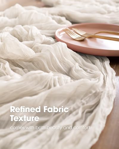 Pureegg 2 Pack Cheesecloth Table Runner 120 Inch Ivory - Image 3