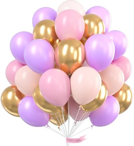 PartyWoo Pink Purple and Gold Balloons 66pcs 12 Inch Pink Purple Balloons by PartyWoo