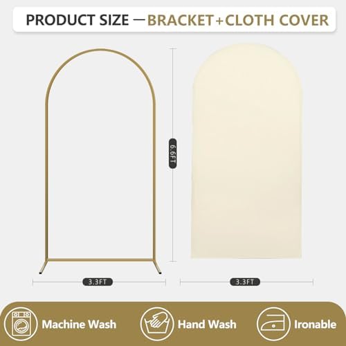 Arch Backdrop Stand and Cover Set, Metal Balloon Arch Backdrop 6.6ft, Gold Arched Stand Frame for Wedding, Parties,Birthday, Decorations (Beige,6.6ft) - Image 2