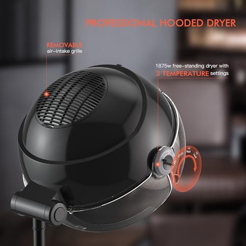 TASALON Ionic Portable Standing Hooded Hair Dryer, Black - Image 2