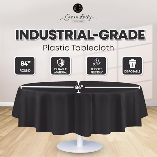 Grandipity Plastic Table Cloth Disposable 12 Pack 84" Round Dark Grey - Image 2