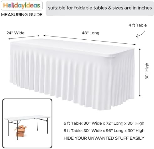 4 Pack White Spandex Table Covers 4ft Rectangle Ruffle Skirts for Party - Image 5