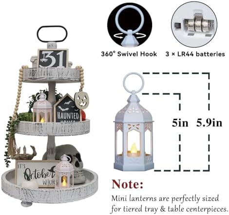 LLQ 8 Pcs Mini Lantern Decor Moroccan Lantern with Flickering LED Candle Table Centerpiece Small Vintage Wedding Hanging Lamp Ornaments Bulk for Wedding Halloween Christmas Party (5 Inch,White) - Image 2
