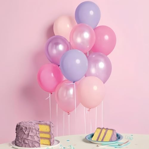 Pastel Pink and Purple Balloons, Princess Pearl Light Pink Purple Orange Latex Helium Party Easter Balloons for Girl Women Bridal Baby Shower Wedding Mermaid Butterfly Fairy Birthday Party Decorations - Image 3