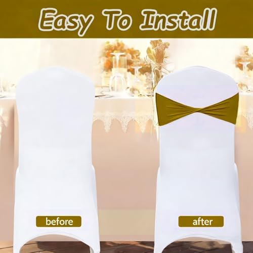 Spandex Brown Chair Sashes Bows 60 Pcs Brown Chair Sashes Elastic Chair Cover Bands Ties Without Buckle for Wedding Birthday Party Ceremoney Events Decoration - Image 4