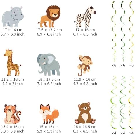 Safari Animal Party Streamers, 48 Pcs Jungle Theme Hanging Swirl Decorations - Hippo, Lion, Zebra & More for Birthday, Holiday, Classroom & Party Decor - Image 2