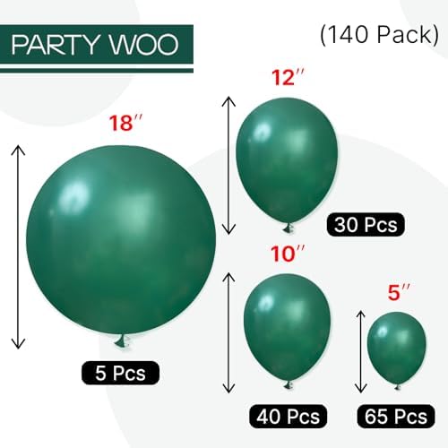 PartyWoo Pearl Dark Green Balloons 140pcs Pearl Emerald Hunter Forest Green - Image 5