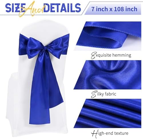 120 PCS Royal Blue Satin Chair Sashes, 7 x 108 Inch - Image 3