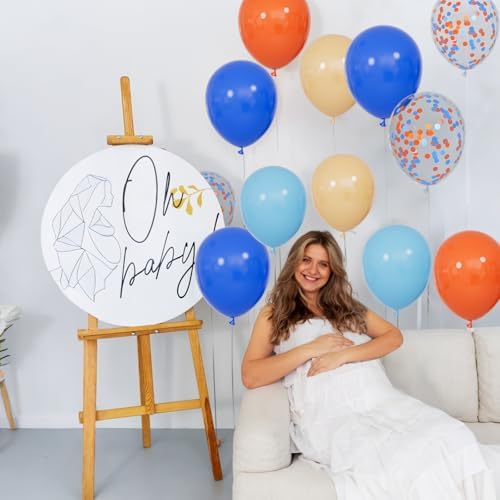68Pcs Blue and Orange Balloons 12 Inch Nude Color Deep Light Blue Balloon for Birthday Party Decorations Confetti Blue and Orange Graduation Decorations. - Image 5