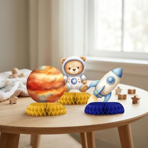 12 Pcs Astronaut Space Baby Shower Decorations for Boy - Outer Space Party Supplies - Rocket Planet Moon Star Galaxy Centerpieces for Tables - Space Honeycomb Table Decor for Baby Shower - Image 7