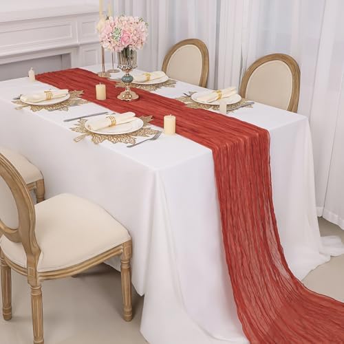 Fall Table Runner Terracotta Cheesecloth Sheer Gauze Boho Decor 10ft - Image 2