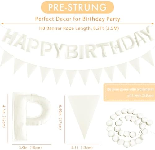 CANREVEL 3 PCS Pre-Strung 3D Happy Birthday Banner Decorations, White - Image 3