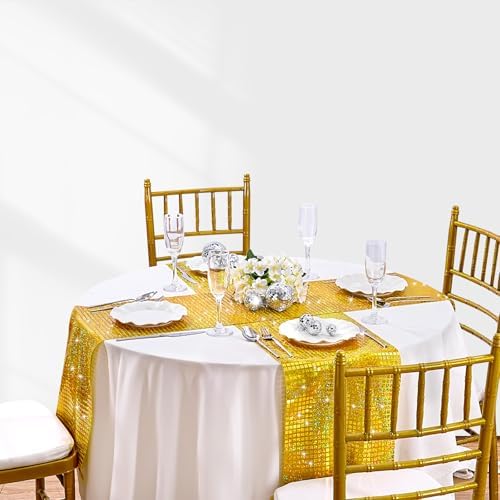 Laser Gold Sequin Table Runner 10 Packs 13 x 72 Inch Sequin Mirror Fabric - Image 3