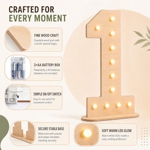 Pooqla 70th Birthday Decorations, 17.3 in Tall Wooden Light Up Numbers - Image 3