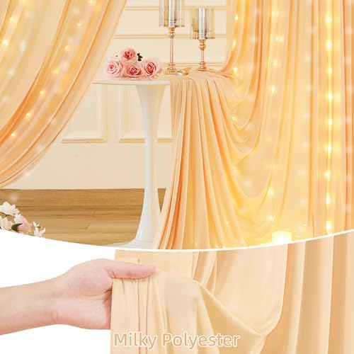 10 x 10ft Dark Champagne Backdrop Curtains with Lights String - Image 5