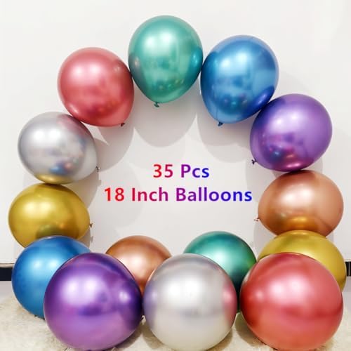 35 Pack Metallic Balloons 18 Inch Chrome Shiny Assorted Colors Latex Rainbow 7 Kinds Color Large Balloon for Birthday Wedding Bridal Baby Shower Supplies Party Decorations - Image 5