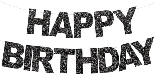 BEISHIDA Pre-Strung Glitter Black Happy Birthday Banner Party Sign Decor by Beishida