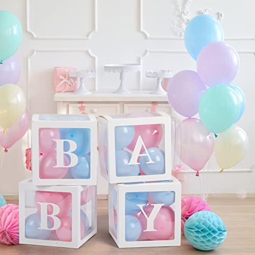 Voircoloria Baby Boxes with Letters for Baby Shower, Gender Reveal Decorations with Blue and Pink Balloons for Gender Reveal Birthday Wedding Baby Shower Decorations - Image 3