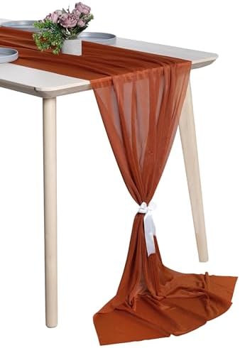 Pack of 12 Chiffon Table Runners 29 x 120 Inch, 10FT Long - Terracotta by MDS