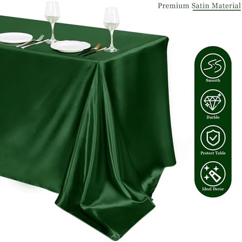 TURSTIN 1 Pack Dark Green Satin Tablecloth 102 x 58 Inch Overlay Table Cove - Image 4