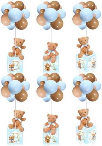 Lenwen 6 Sets Baby Letter Boxes Baby Shower Decor, Bear, Blue by Lenwen