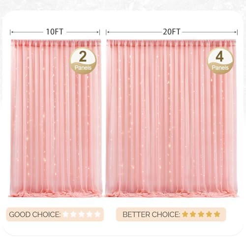 30x8ft Dusty Rose Tulle Backdrop Curtain with Lights String for Parites, Sheer Photo Backdrop Curtains with Lights for Wedding Backdrop Ceremony Reception Bridal Shower Baby Shower Birthday Party - Image 3