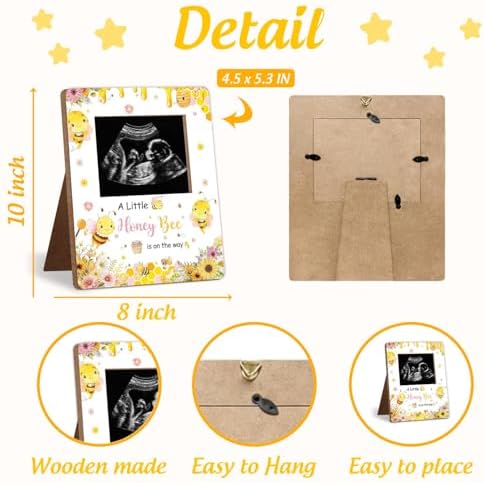 Bee Baby Shower Decorations Frame, Bee Pattern Sonogram Picture Frame, New Mom Expecting Parents-to-Be Keepsake Gifts, Bumble Bee Baby Shower Decorations, Pregnancy Announcements, 4.5 * 5.3 IN Photo - Image 2