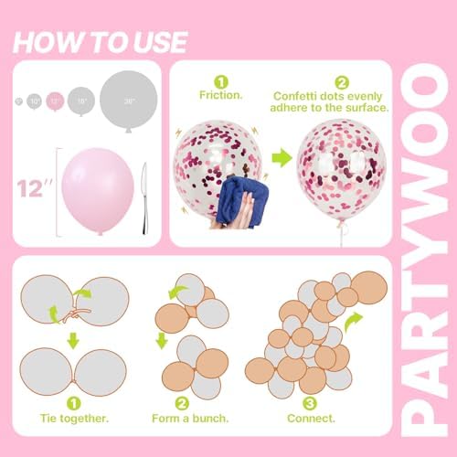 PartyWoo Pink and White Balloons 66pcs 12 Inch Light Pink White Balloons - Image 5