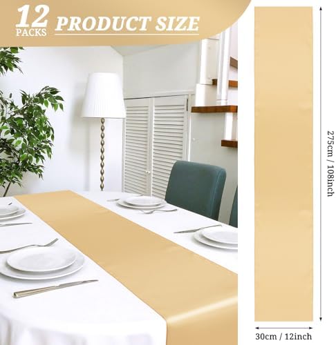 12 Pack Champagne Satin Table Runner 12 x 108 Inch Long Premium Table Runners for Wedding Party Events Decoration, Birthday Parties, Banquets Decorations, Graduations, Engagements - Image 2