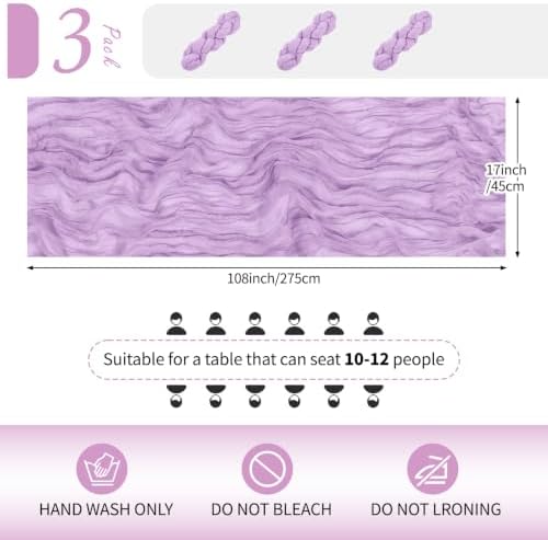 3 Pack Lavender Cheesecloth Table Runner 17x108 Inch Semi Sheer Boho Gauze Cheese Cloth Fabric Table Runners Table Decor for Wedding Party Baby Shower Birthday Home Decor Garden Farmhouse - Image 2