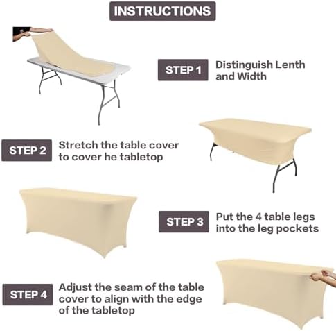 IVAPUPU 4FT Table Cloth for Rectangular Spandex Champagne Table Cover - Image 4