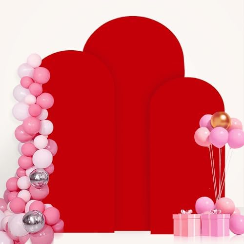 FANPROMS Arch Covers Set of 3 Red Wedding Arch Cover 7.2FT 6.6FT 6FT Arch Spandex Covers for Metal Frame Stand Balloon Arched Stand Cover Round Top Backdrop Fabric for Wedding Birthday Party Decor - Image 5