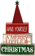 Moucuny 4 Pcs Christmas Table Decor, Wooden Red Merry Christmas Tree Signs by Moucuny