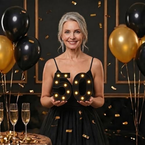 Black 50th Birthday Decorations for Him Her, LED Light Up Numbers 50 Sign Battery-Operated Light-Up Party Decoration 50th birthday gifts for Him ZJDZTK - Image 3