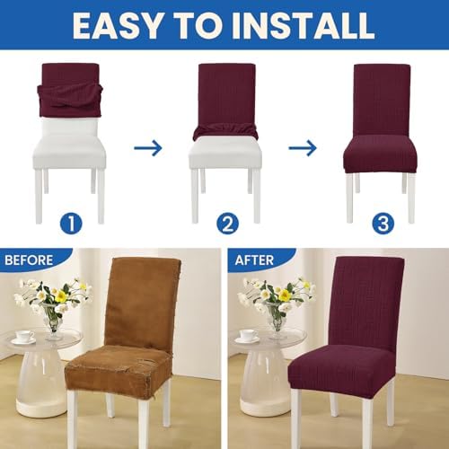 Super Stretch Chair Covers for Dining Chairs Set of 2, Burgundy - Image 6