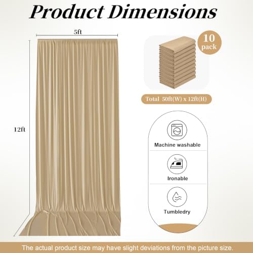 50ft x 12ft Champagne Backdrop Curtains for Parties, Wrinkle Free 10 Panels Photo Backdrop Drapes Back Drop Cloth for Wedding Birthday Photography Background Decor - Image 6