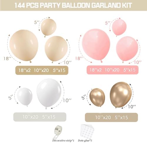 Pink White and Gold Balloon Arch Kit 144 Pcs - Image 5
