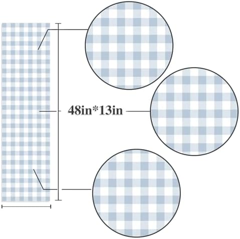 Dusty Blue Gingham Table Runner Light Blue Checkered Boy Girl Baby Shower Birthday Party Decoration Home Dining Kitchen Island Decor (13" x 48") - Image 3